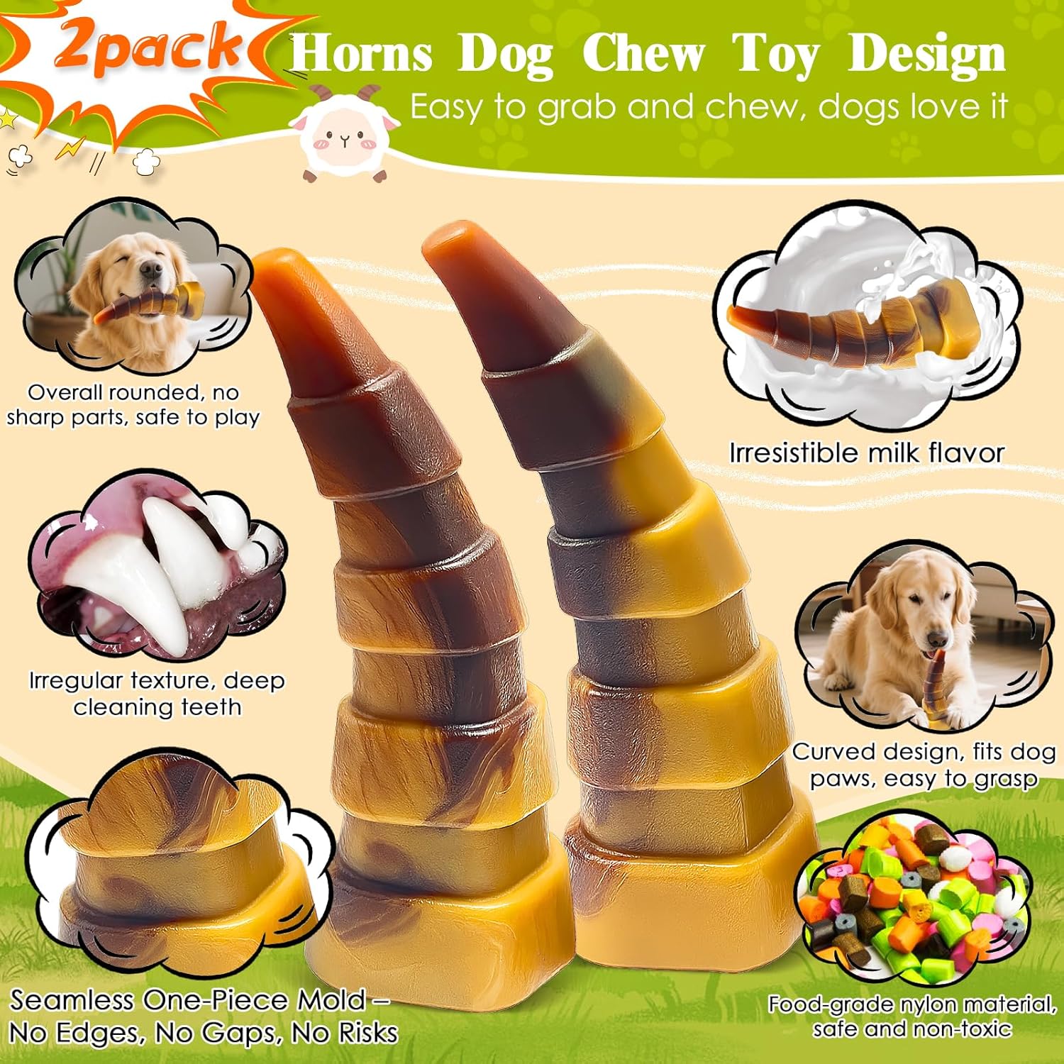 Dog Chew Toys for Aggressive Chewers, 2 Pack Indestructible Toys for Large Dogs, Dog Chew for Large Medium Small Breed, Super Chewer with Tough Nylon, Gift for Dogs